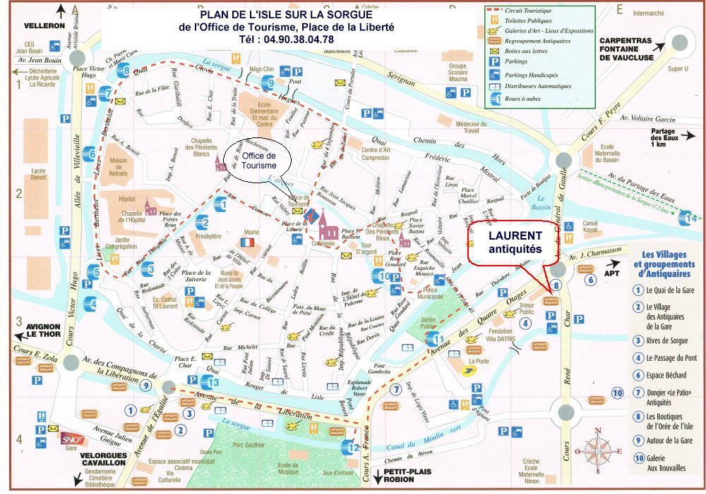 plan de l'Isle sur la Sorgue, centre d'Arts et d'Antiquits, 84, Vaucluse,  Provence, rgion Paca, Provence Alpe Cte d'Azur.